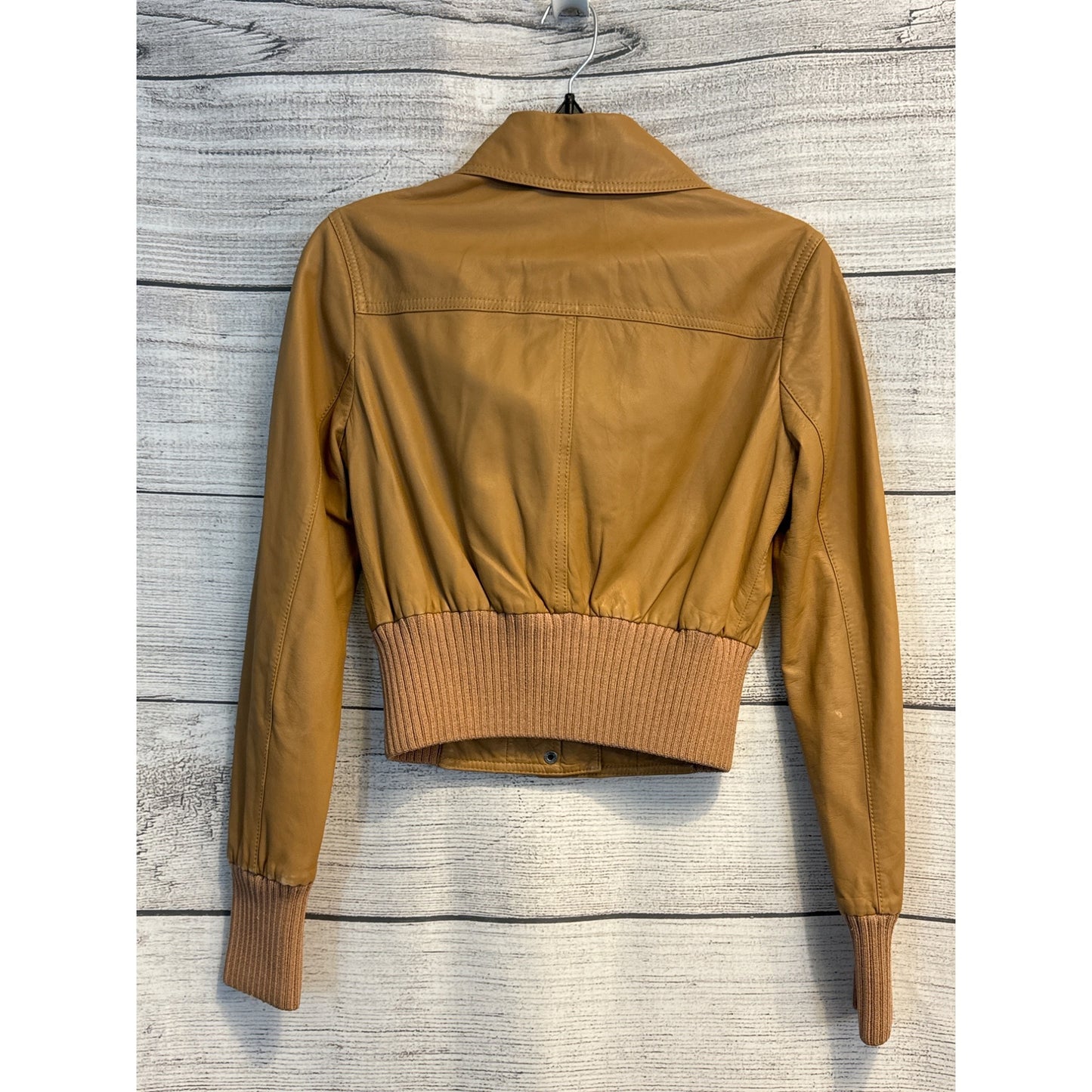 Catherine Maladrino Camel Leather Bomber Jacket