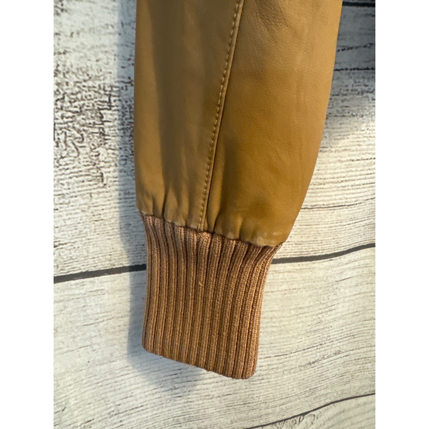 Catherine Maladrino Camel Leather Bomber Jacket