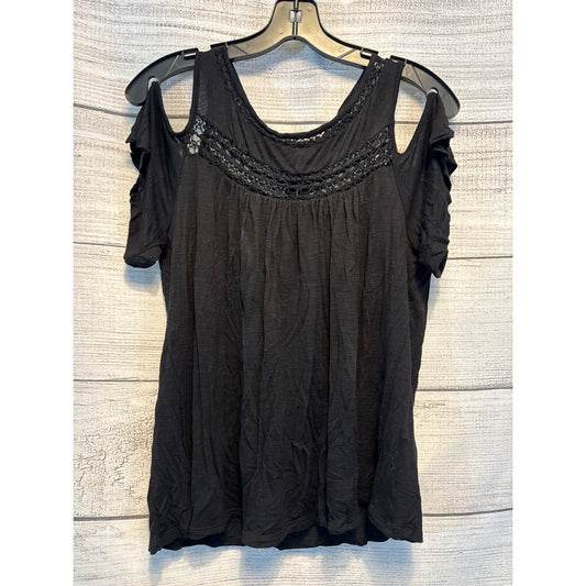Lucky Brand Cold Shoulder Lace Black Shirt