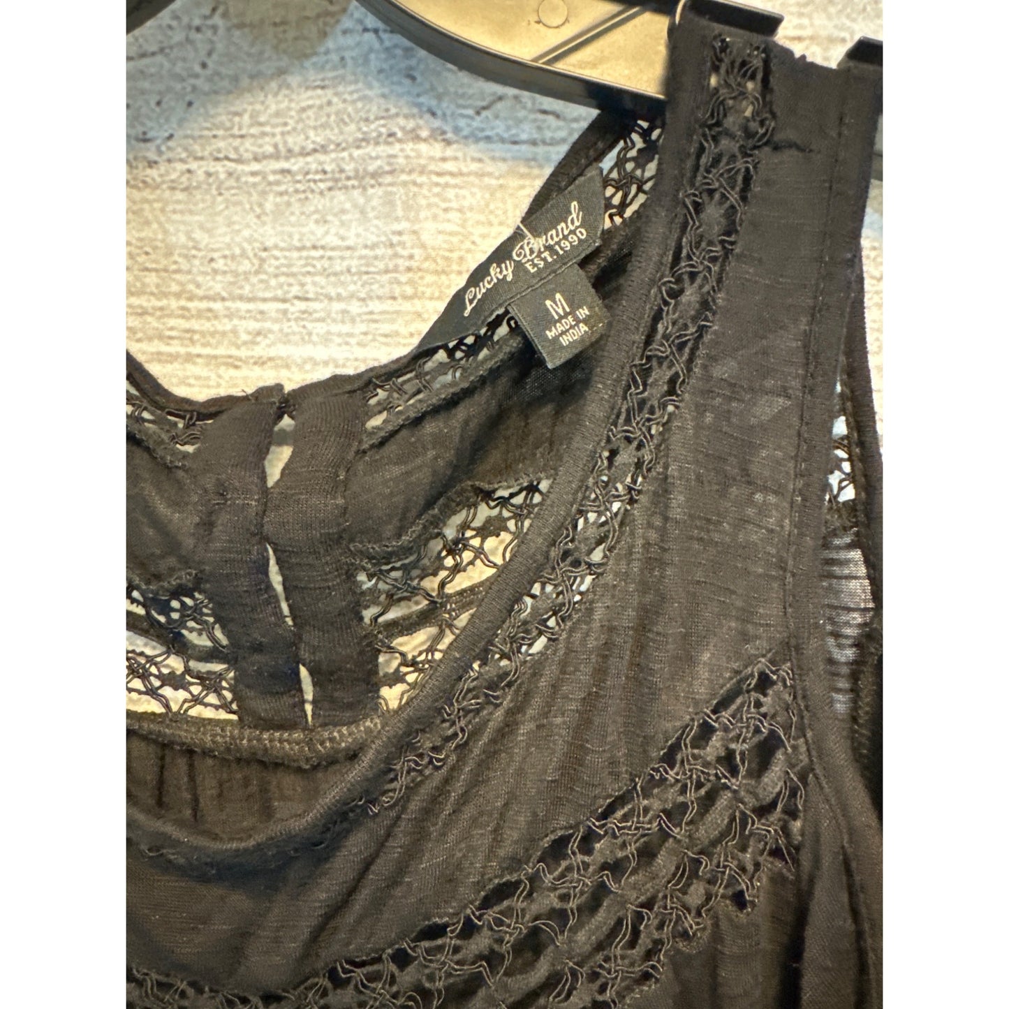 Lucky Brand Cold Shoulder Lace Black Shirt