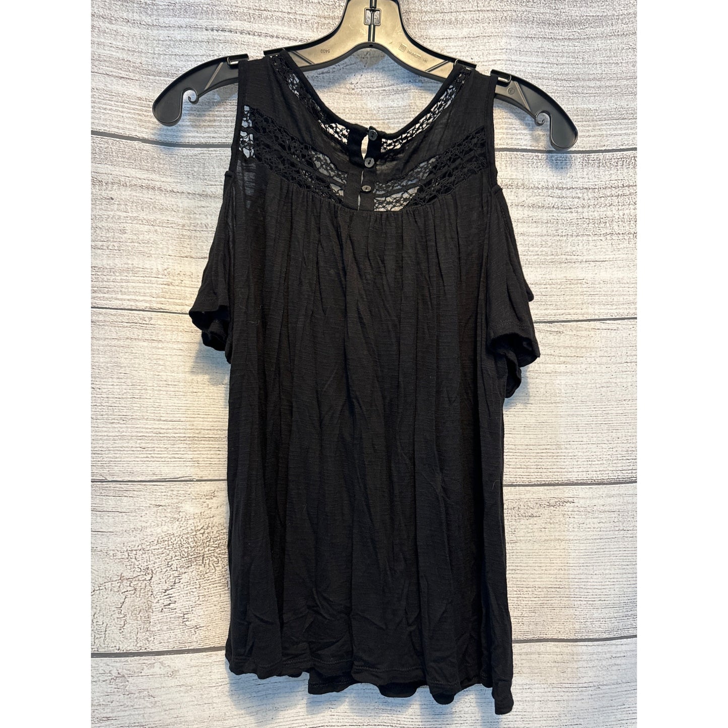 Lucky Brand Cold Shoulder Lace Black Shirt