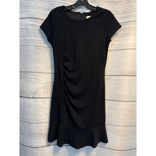 NWT Loft Black Short-Sleeve Ruched Dress With Back Zip Closure Size 4
