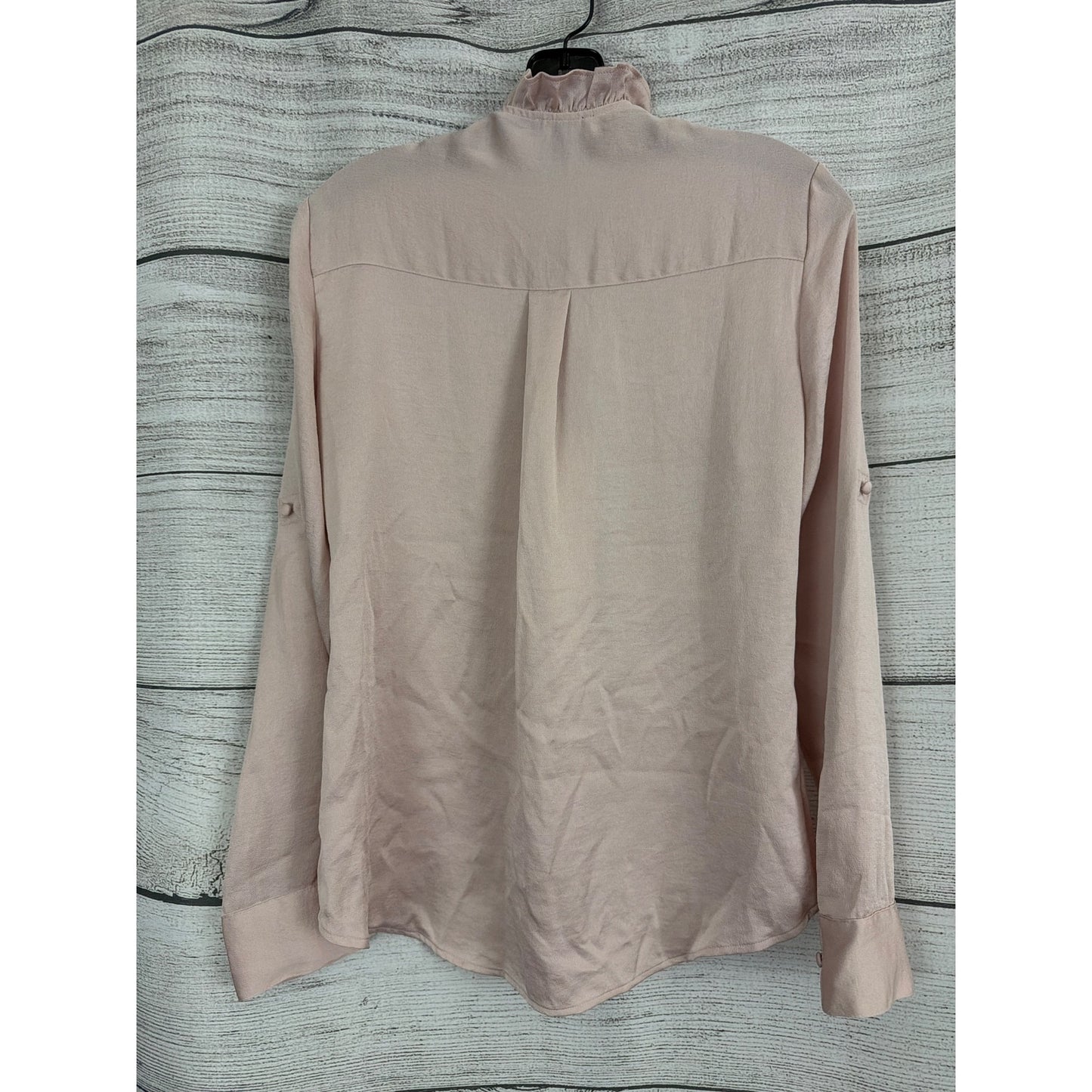 Express Light Pink Button-Up Shirt With Mandarin Collar & Roll Tab Sleeves Size S