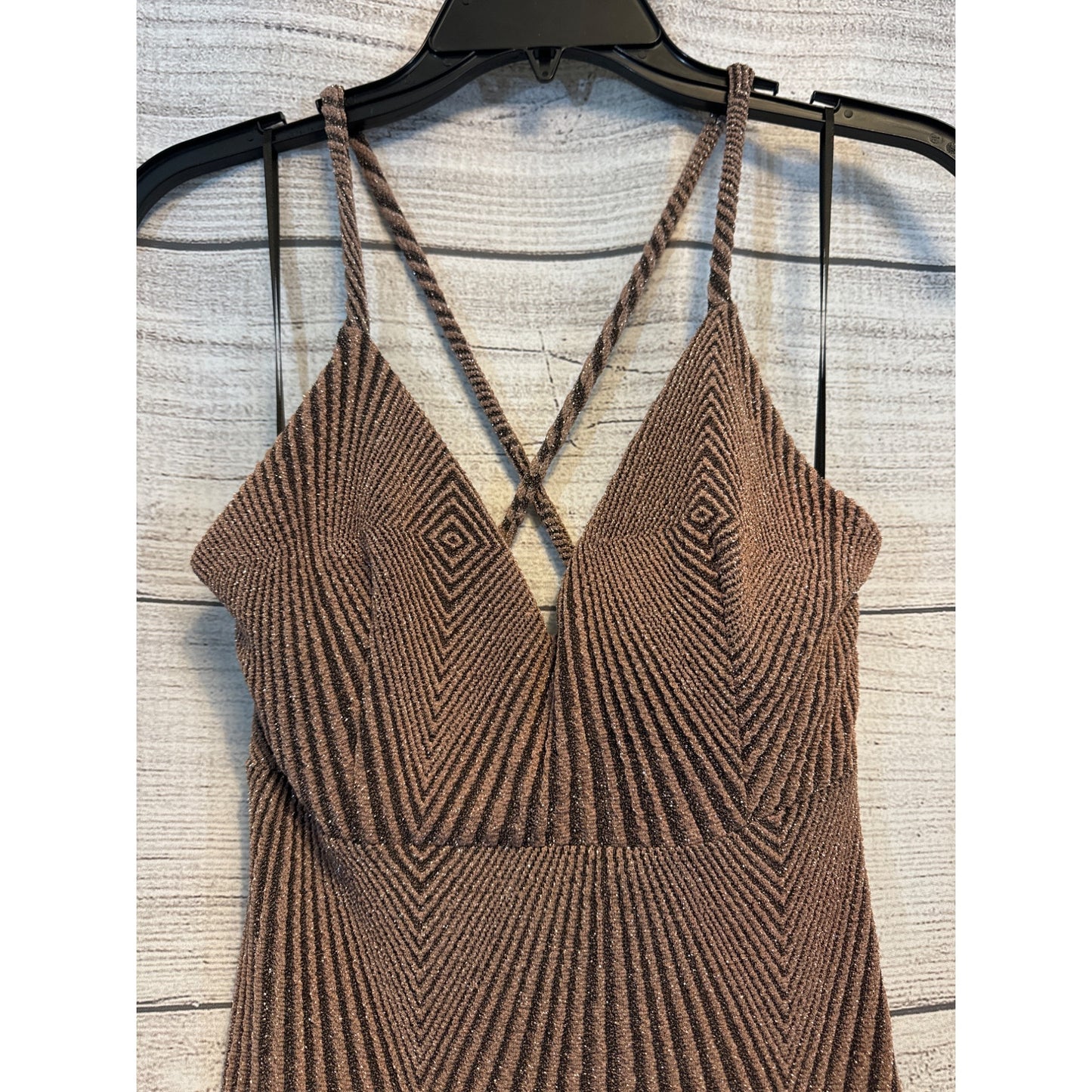 NWT Akira Brown Geometric Bodycon Dress W/ Crisscross Straps Size M