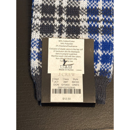 NWT Mens J.Crew Plaid Blue & Black Crew Socks