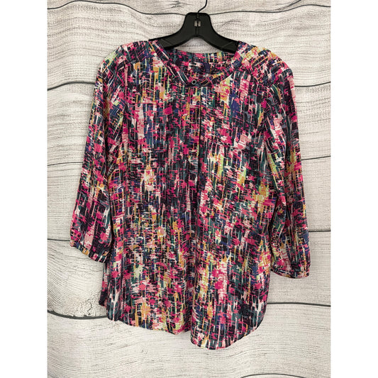 NYDJ Multicolor Abstract Print 3/4 Sleeve Blouse Size SP