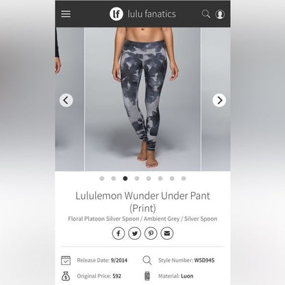 Lululemon Wunder Under Pant Floral Platoon Print Size 6