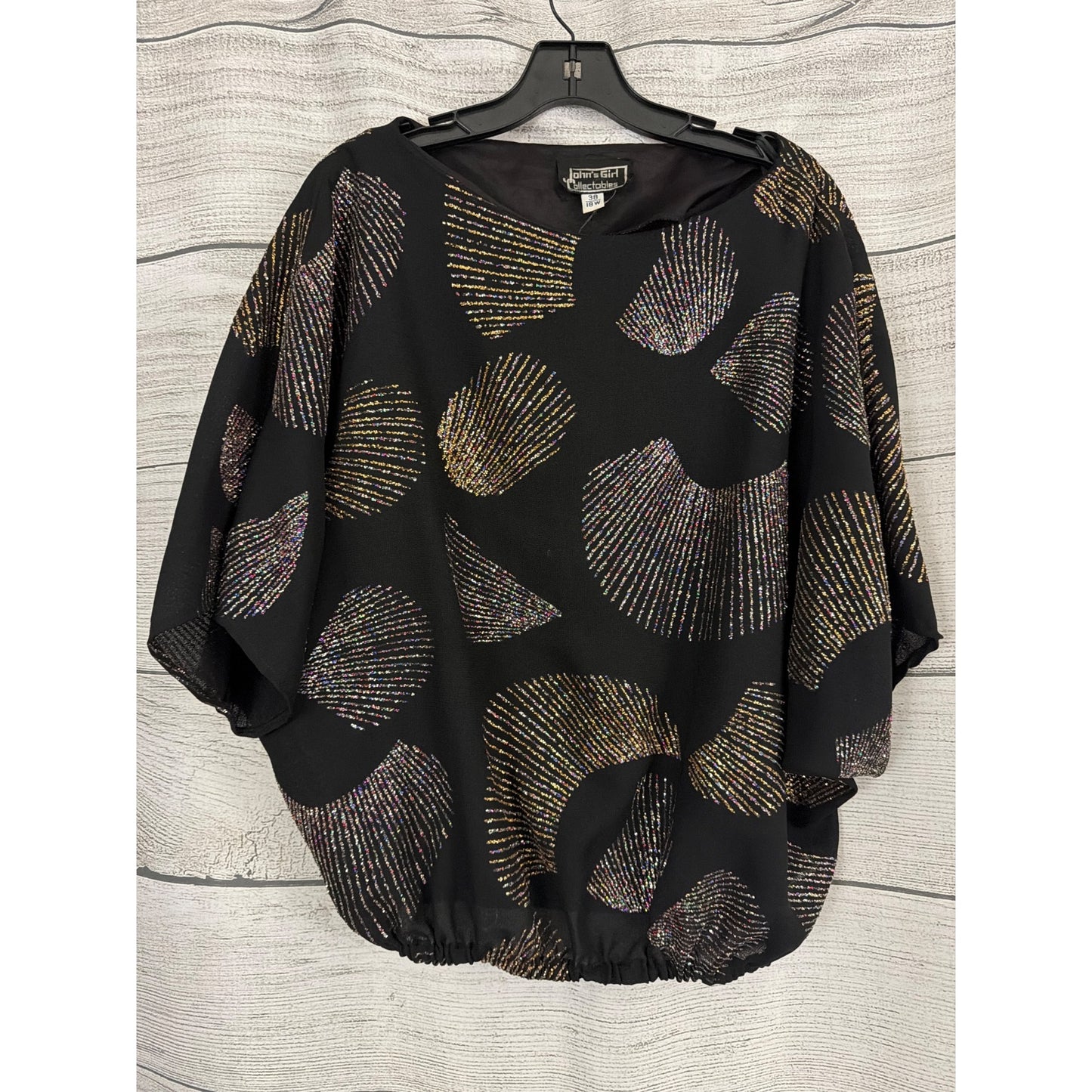 Vintage John's Girl Collectables Black Sequin Abstract Print Blouson Top 18W