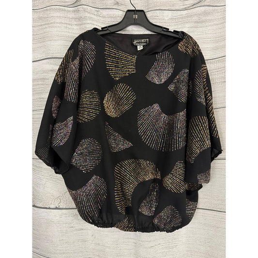 Vintage John's Girl Collectables Black Sequin Abstract Print Blouson Top 18W