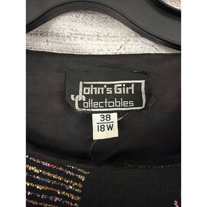 Vintage John's Girl Collectables Black Sequin Abstract Print Blouson Top 18W