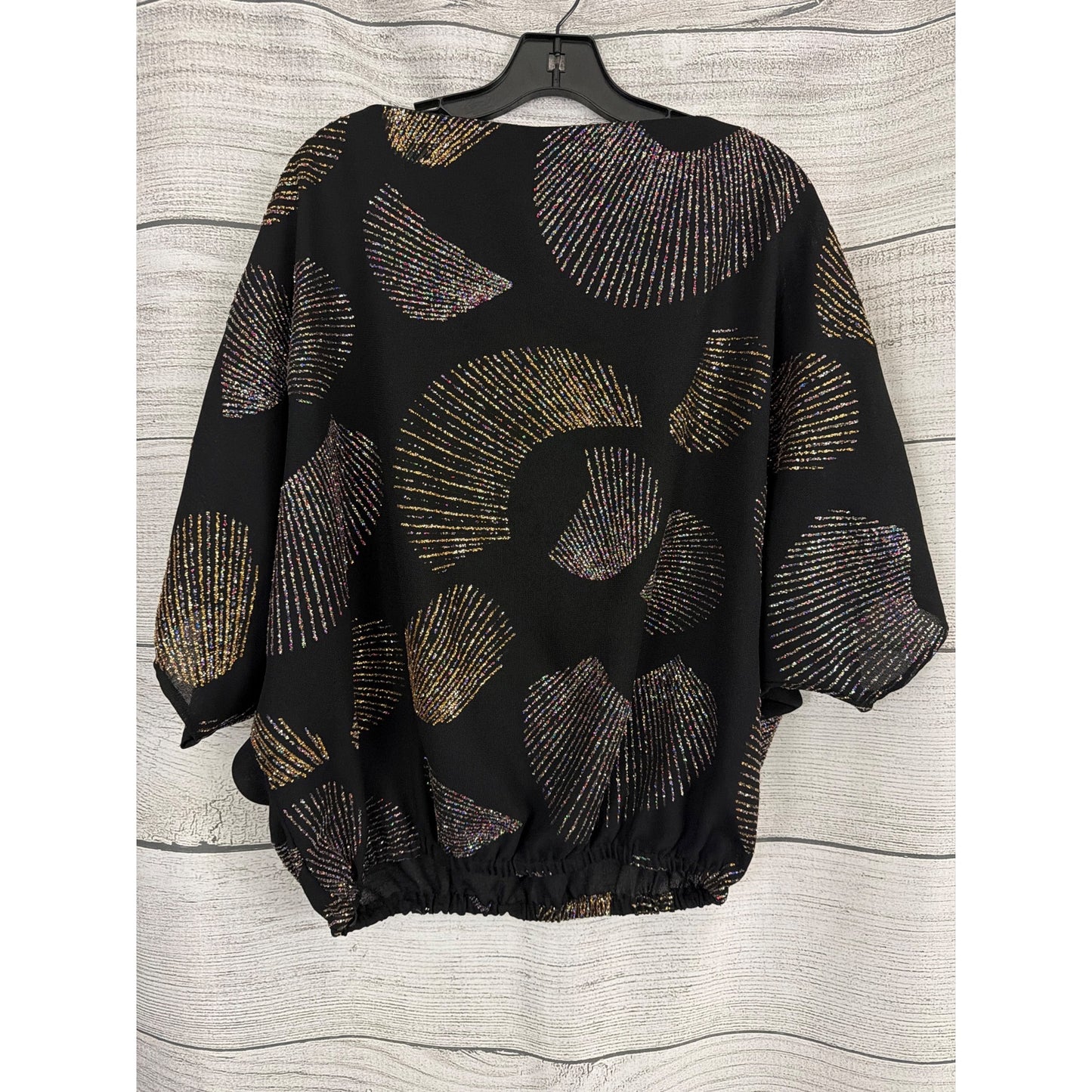 Vintage John's Girl Collectables Black Sequin Abstract Print Blouson Top 18W