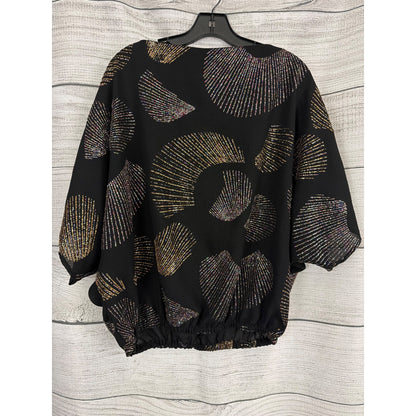 Vintage John's Girl Collectables Black Sequin Abstract Print Blouson Top 18W