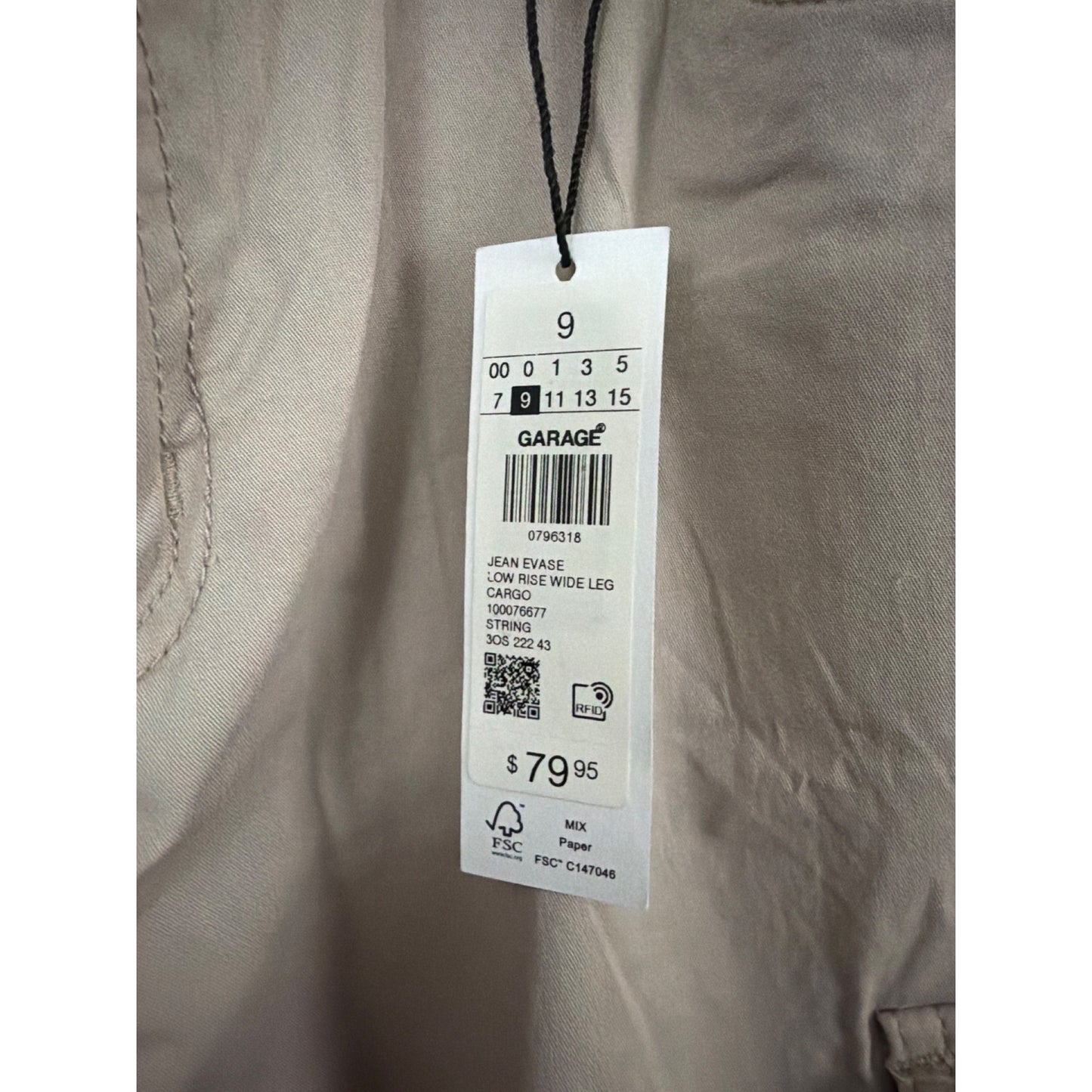 NWT Garage Jean Evase Low Rise Wide Leg Cargo Pants Size 9