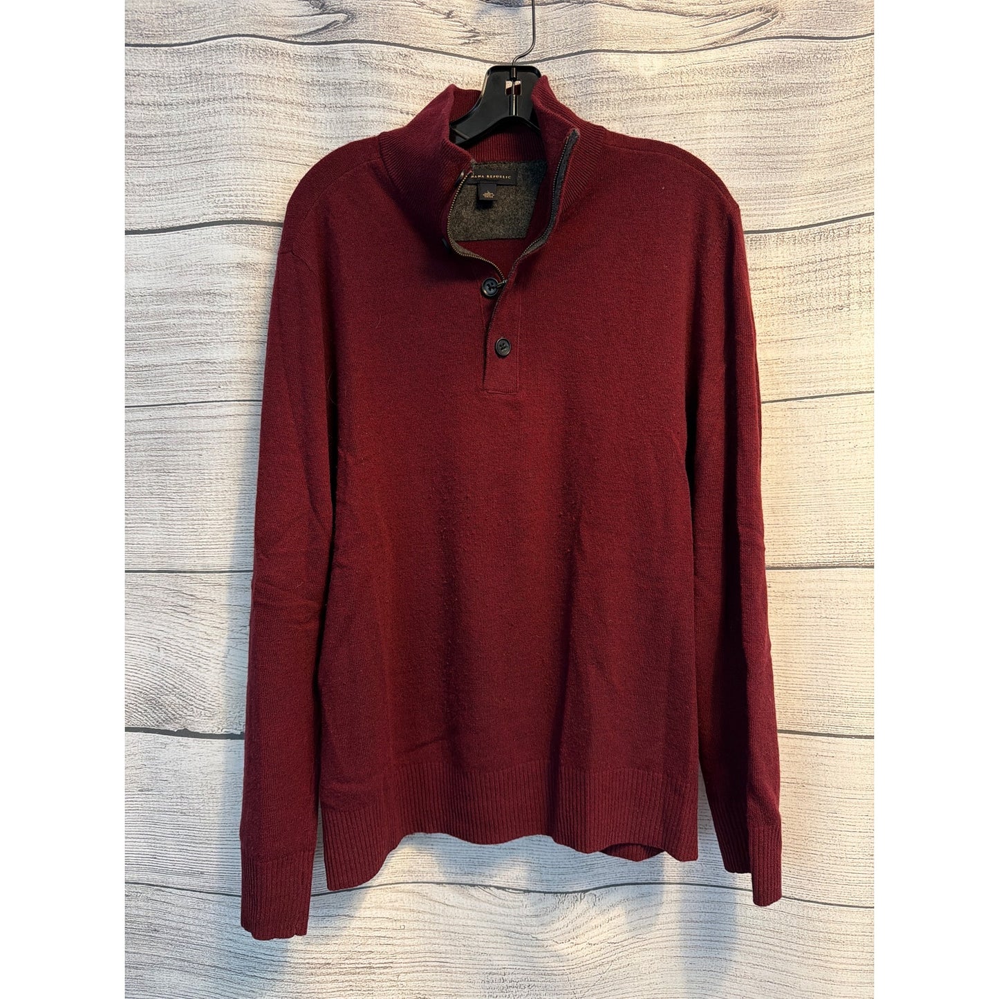 Banana Republic Mens Burgundy Merino Wool Half Button Pullover Sweater Size L