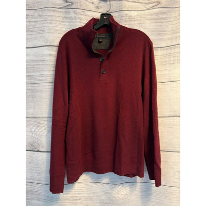 Banana Republic Mens Burgundy Merino Wool Half Button Pullover Sweater Size L