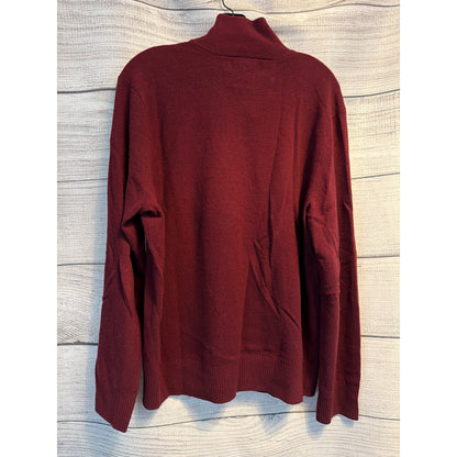 Banana Republic Mens Burgundy Merino Wool Half Button Pullover Sweater Size L