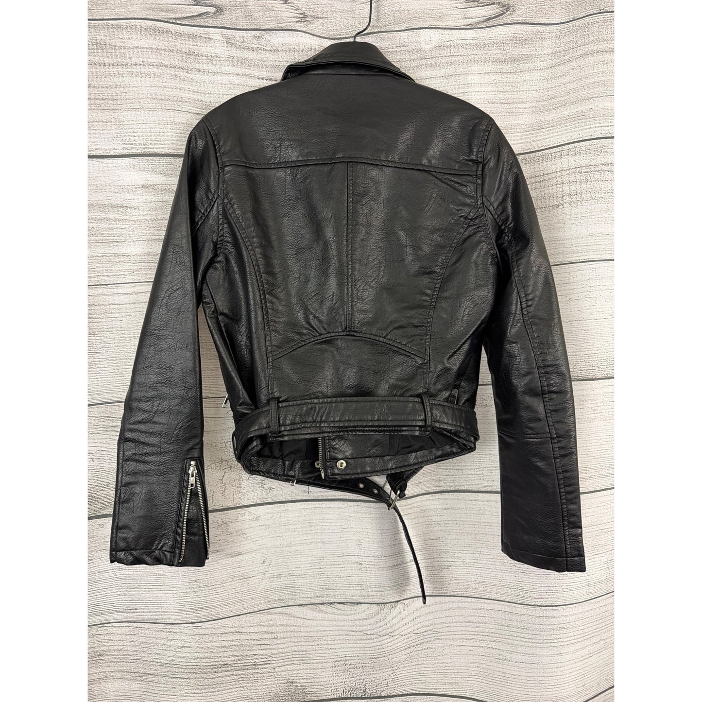 Wild Fable Black Faux Leather Moto Jacket Belted Size M