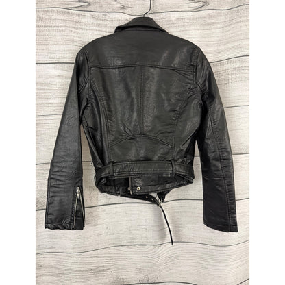 Wild Fable Black Faux Leather Moto Jacket Belted Size M