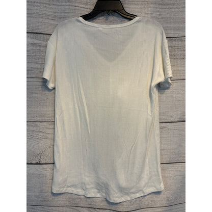 Gap White Ribbed Short Sleeve V-Neck T-Shirt XS