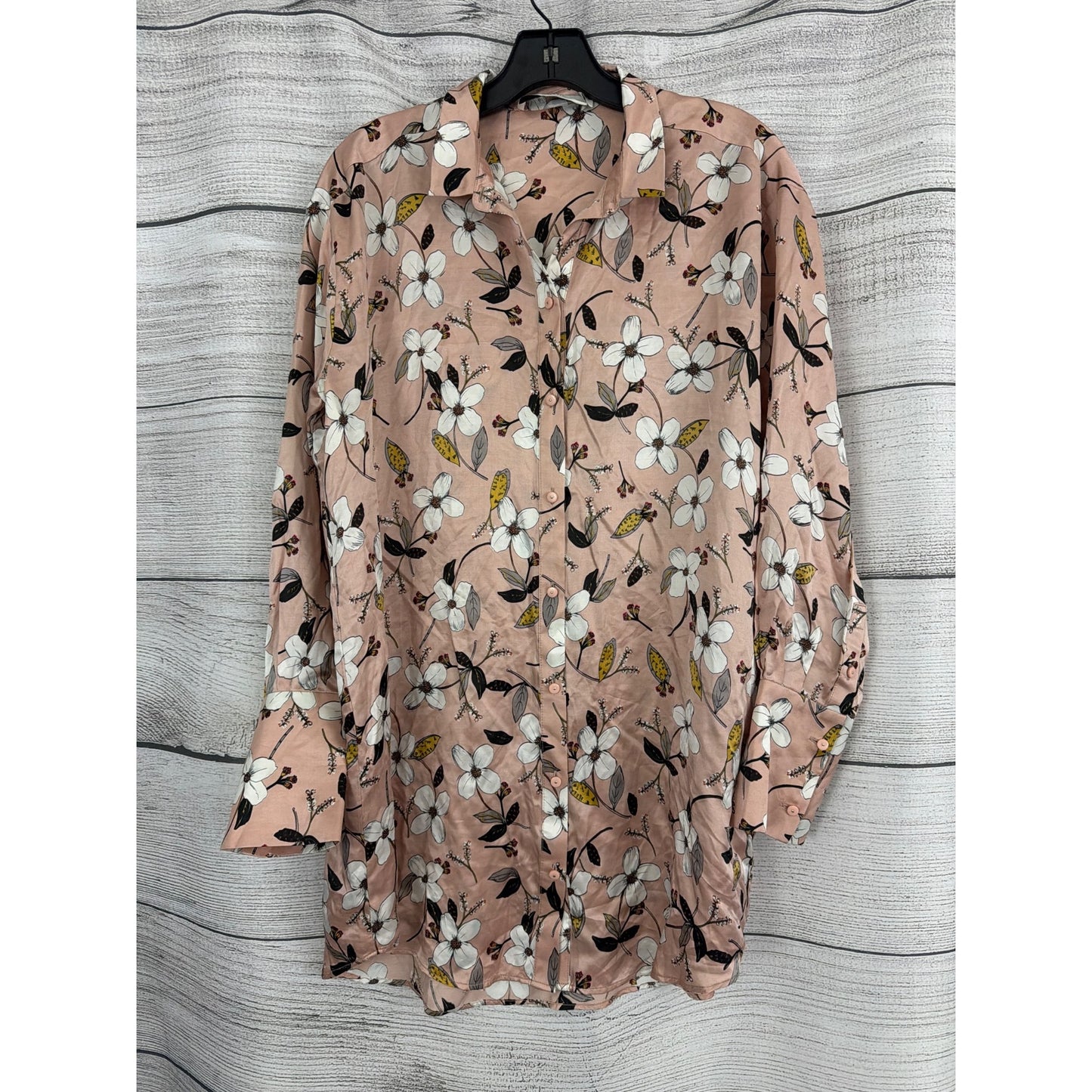 Munthe Peach Floral Button Front Long Sleeve Shirt Dress Size 34/XS