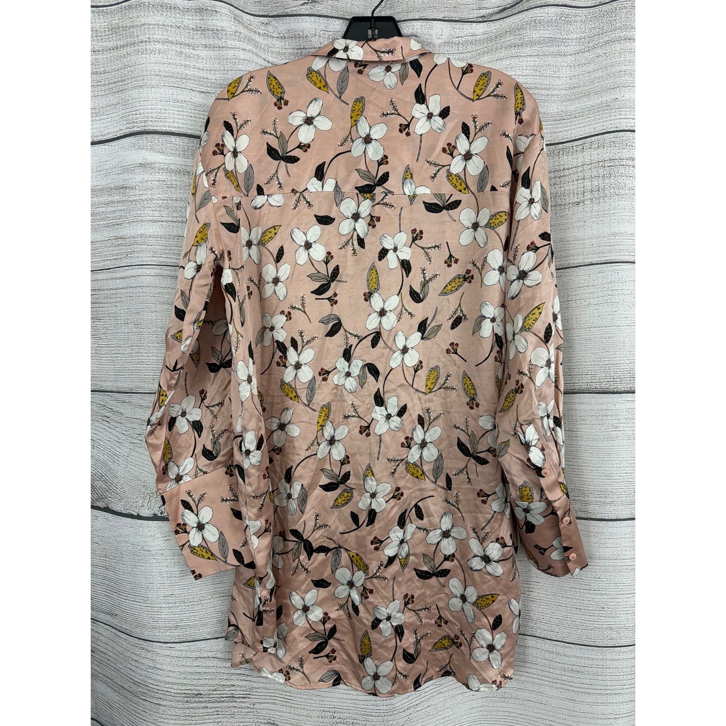 Munthe Peach Floral Button Front Long Sleeve Shirt Dress Size 34/XS