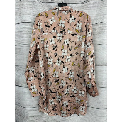 Munthe Peach Floral Button Front Long Sleeve Shirt Dress Size 34/XS