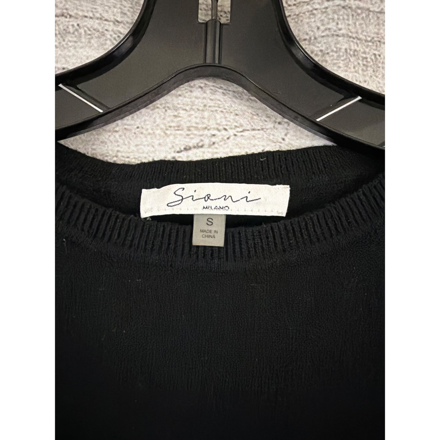 Sioni Milano Black Sweater With Sheer Floral Puffed Sleeves Size S