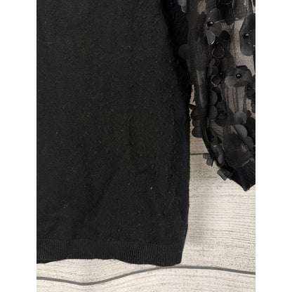 Sioni Milano Black Sweater With Sheer Floral Puffed Sleeves Size S
