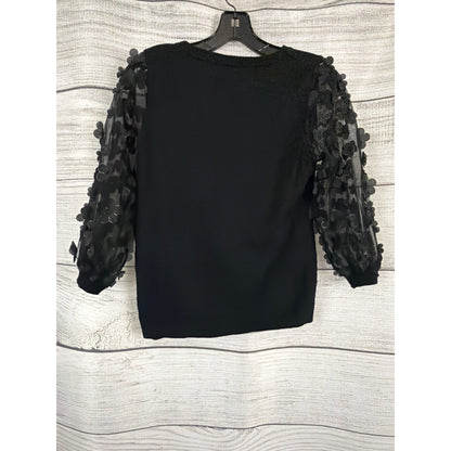 Sioni Milano Black Sweater With Sheer Floral Puffed Sleeves Size S