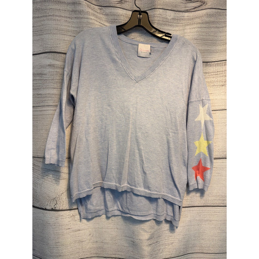 Whisper By Brodie Light Blue V-Neck Star Sleeve Sweater Size XS