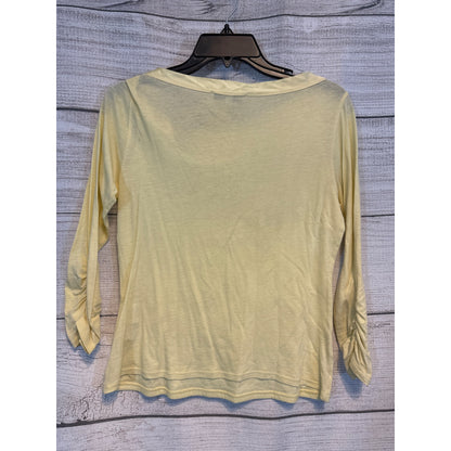 Laundry By Shelli Segal Yellow 3/4 Sleeve Top With Bow Tie Neck Size S