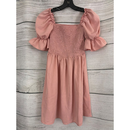 Pink Puff Sleeve Smocked Midi Dress Size S