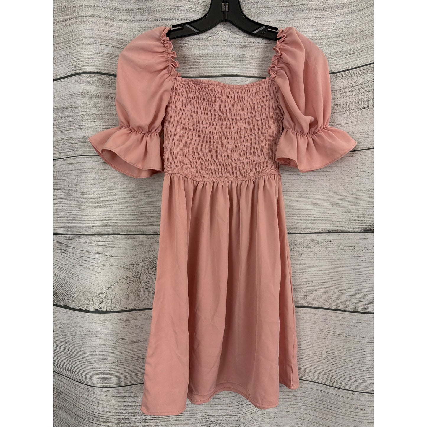 Pink Puff Sleeve Smocked Midi Dress Size S