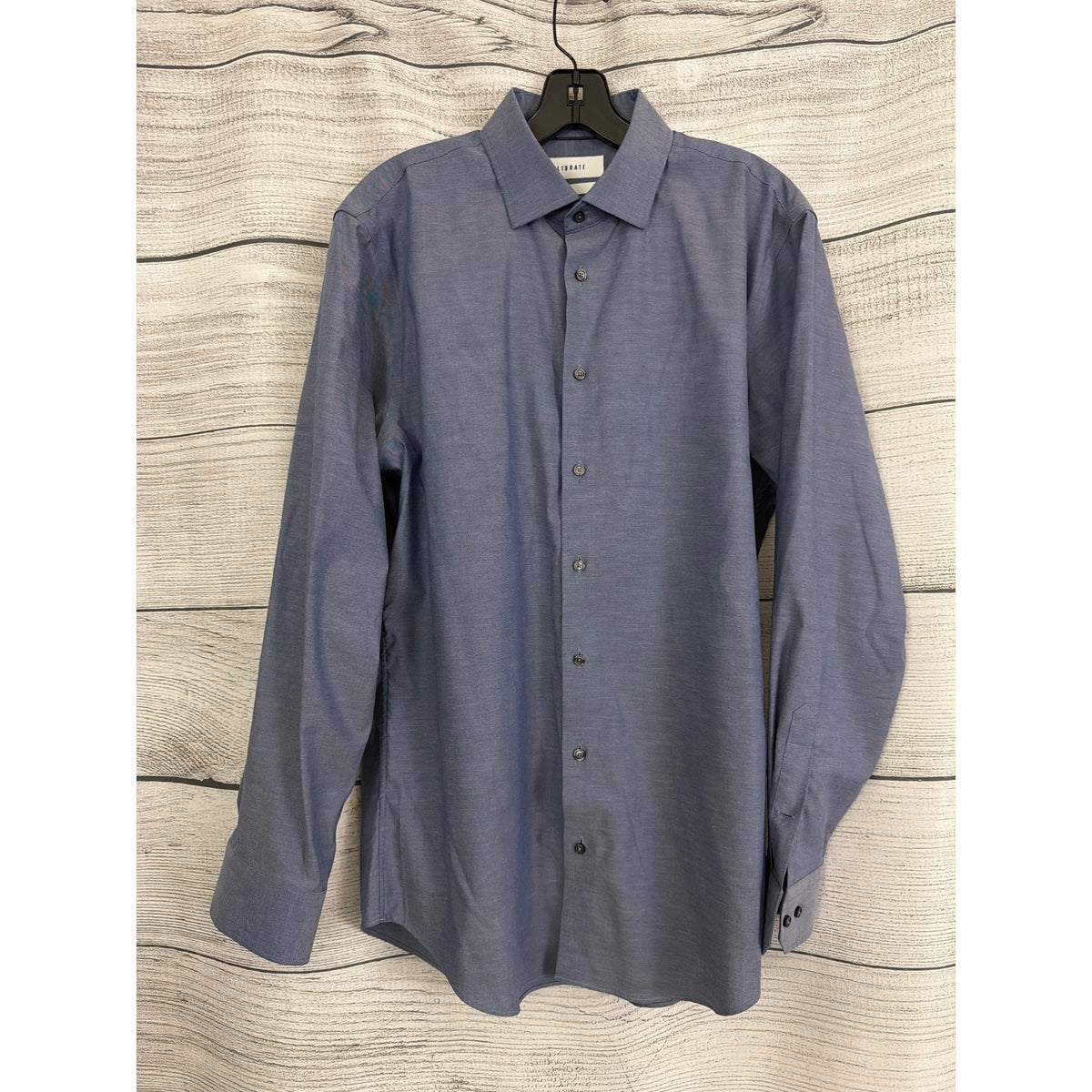 Mens Calibrate Trim Fit Non-Iron Blue Button-Up Shirt Size 16 32/35