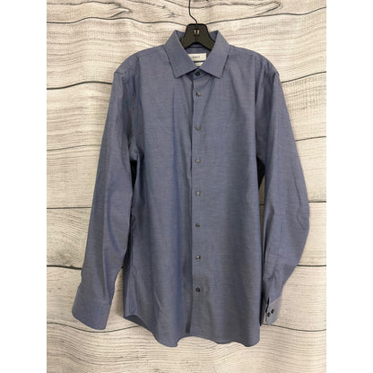 Mens Calibrate Trim Fit Non-Iron Blue Button-Up Shirt Size 16 32/35