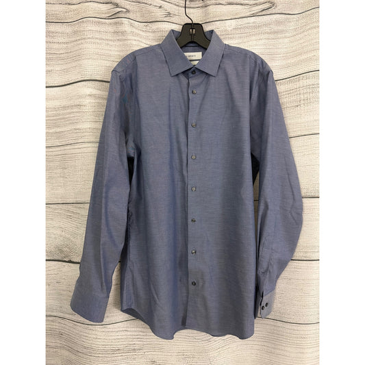 Mens Calibrate Trim Fit Non-Iron Blue Button-Up Shirt Size 16 32/35