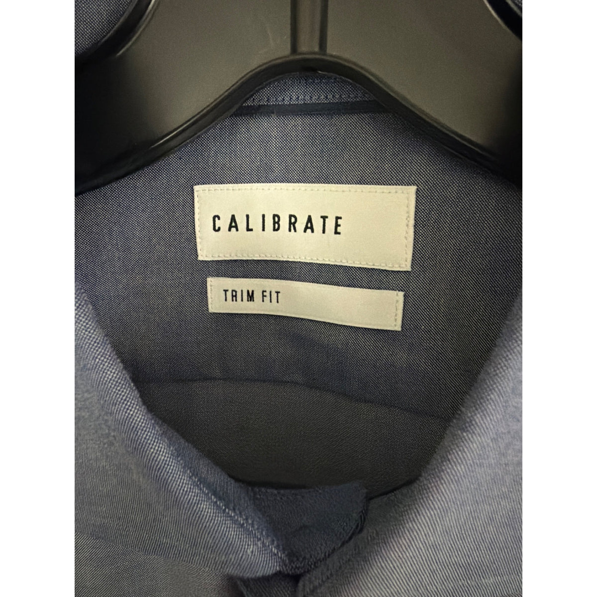 Mens Calibrate Trim Fit Non-Iron Blue Button-Up Shirt Size 16 32/35