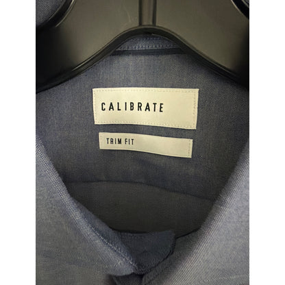 Mens Calibrate Trim Fit Non-Iron Blue Button-Up Shirt Size 16 32/35