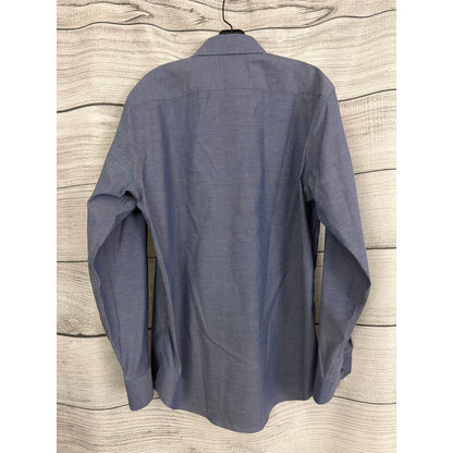 Mens Calibrate Trim Fit Non-Iron Blue Button-Up Shirt Size 16 32/35