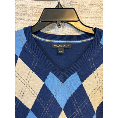Banana Republic Mens Argyle Sweater V-Neck Blue Size L