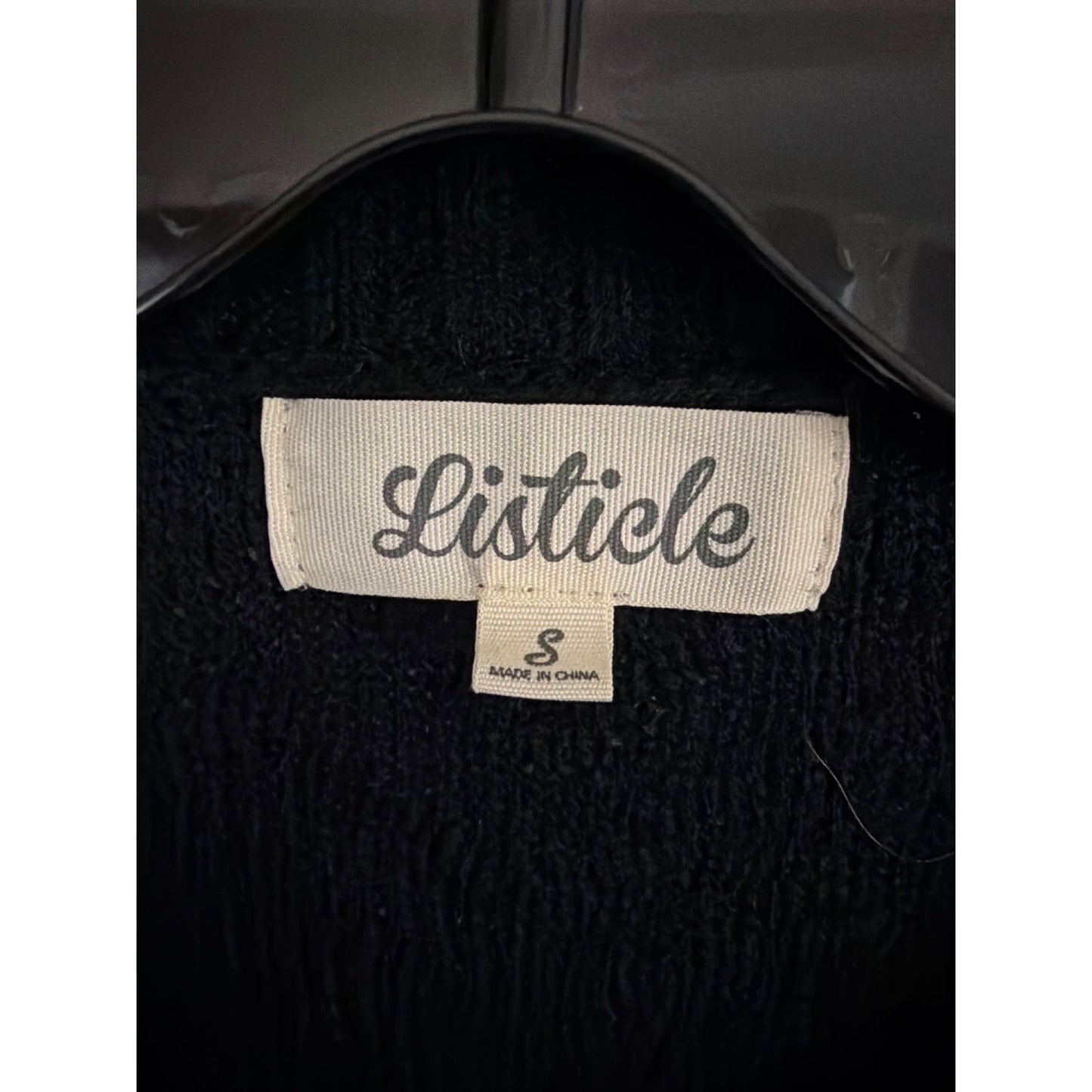 Listicle Black Ribbed Knit Sweater With Button Detail & Chevron Pattern Size S