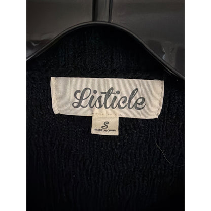 Listicle Black Ribbed Knit Sweater With Button Detail & Chevron Pattern Size S