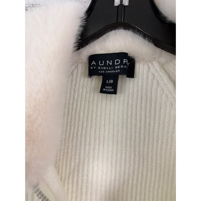 NWT Laundry By Shelli Segal Ribbed Cropped Knit Sweater W/ Faux Fur Size L