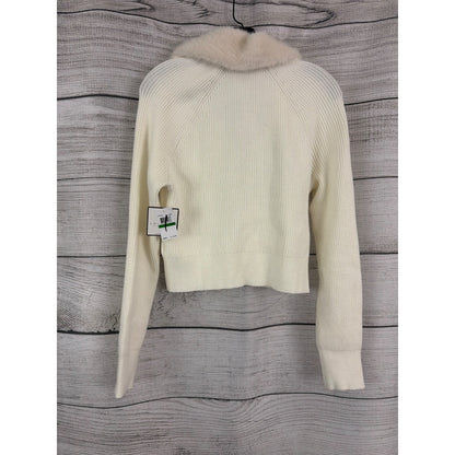 NWT Laundry By Shelli Segal Ribbed Cropped Knit Sweater W/ Faux Fur Size L
