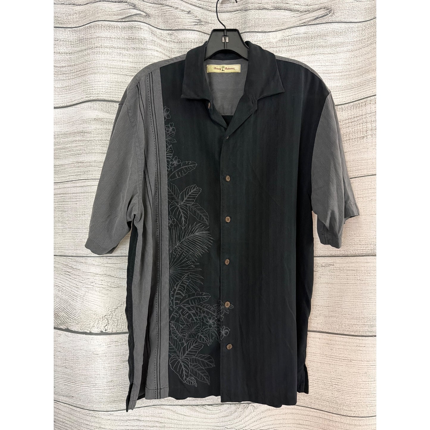 Mens Tommy Bahama Black & Gray 100% Silk Button-Up Size L