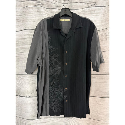 Mens Tommy Bahama Black & Gray 100% Silk Button-Up Size L