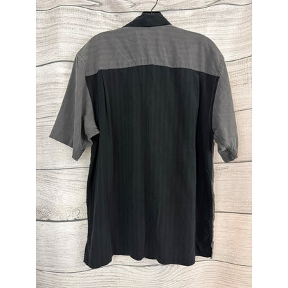 Mens Tommy Bahama Black & Gray 100% Silk Button-Up Size L