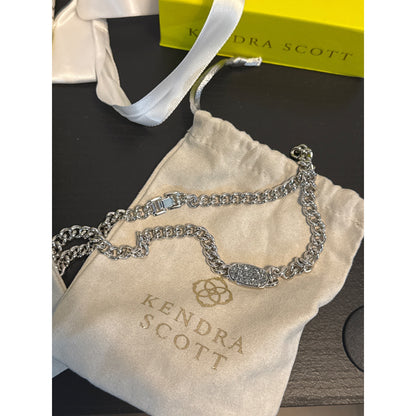 NIB Kendra Scott Silver Chain Link Drusy Necklace & Hoop Earrings Gift Set With Bag & Box