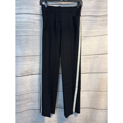 Akris Punto Mikka' Black Side-Stripe Wool Wide-Leg Trousers Size 2