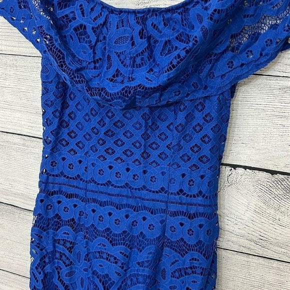 Sharagano Blue Off-Shoulder Cocktail Dress With Lace Design Size 4P